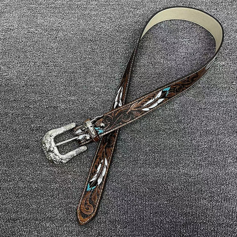 Feather Embossed Buckle Belt