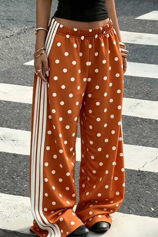 Polka Dot Side Stripe Wide-Leg Casual Pants