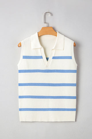 Stripe Split V Neck Ribbed Tank