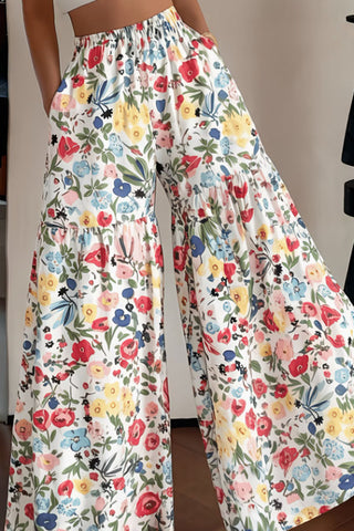 Floral Print Tiered Wide-Leg Pants