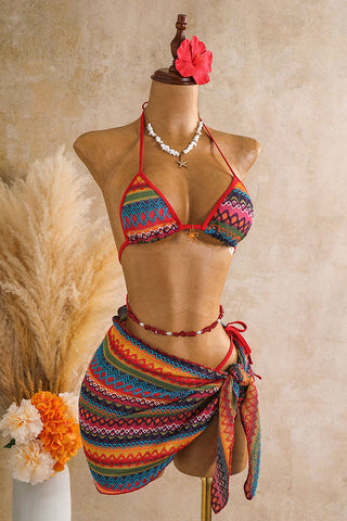 Geometric Print Three-Piece Bikini Set