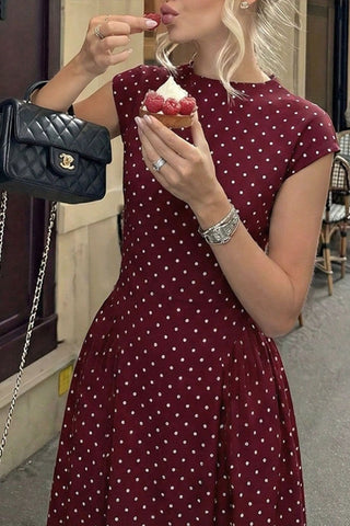 Polka Dot Cap Sleeve Maxi Dress