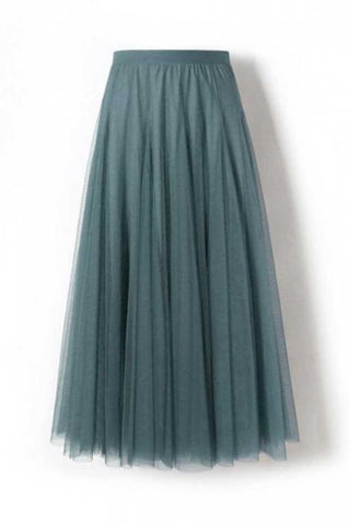 Sheer Tulle High-Waist A-Line Midi Skirt