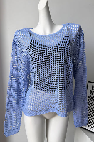 Long-Sleeve Crochet Knit Top