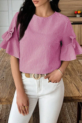 Ruffle-Sleeve Gingham Tee
