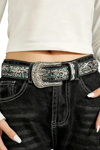 Embossed Floral Rhinestone Western Belt