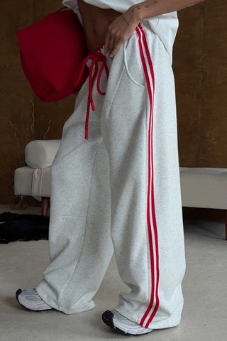 Striped Drawstring Wide-Leg Casual Pants
