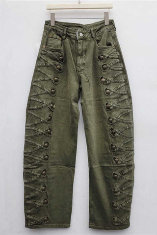 Side Button Detail Wide-Leg Pants