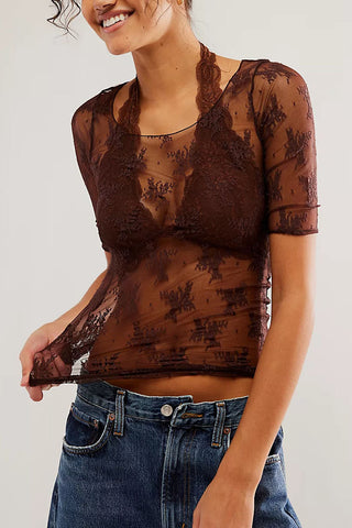 Sheer Floral Lace Fitted Top