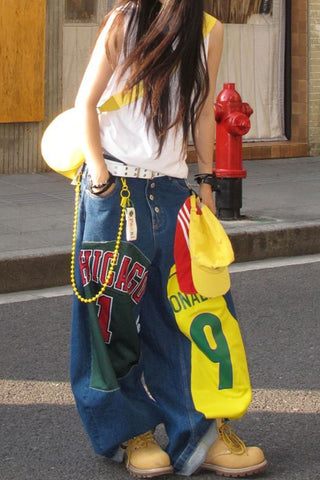 Graphic Patchwork Denim Pants