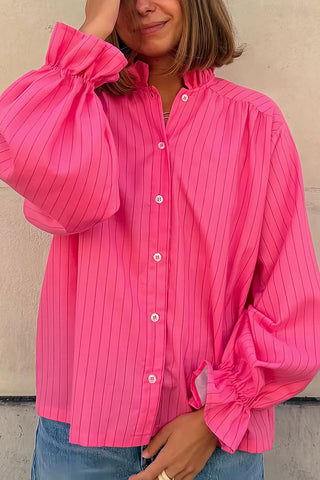 Striped Ruffle Cuff Button-Front Shirt