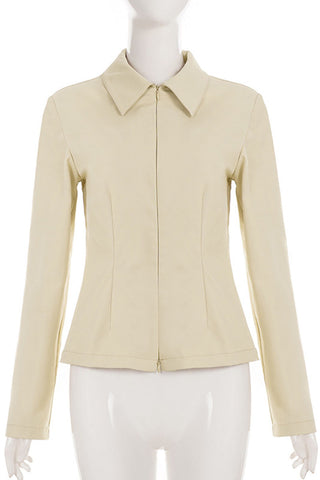 Zip-Front Collared Long Sleeve Blouse