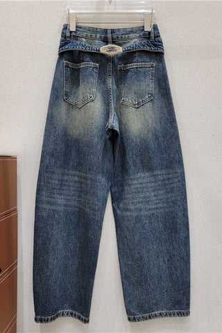 High-Waist Faded Barrel Jeans