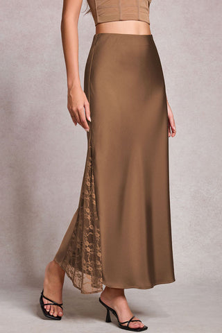 High-Waist Lace Side Slit Midi Skirt