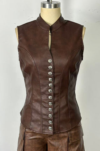 Button-Front Leather-Style Vest