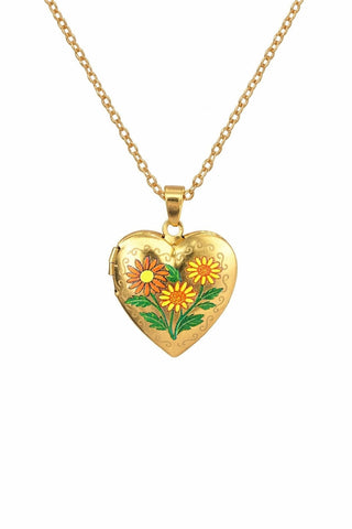 Floral Enamel Heart Locket Necklace