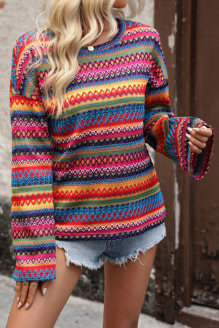 Multicolor Stripe Knit Bell Sleeve Top