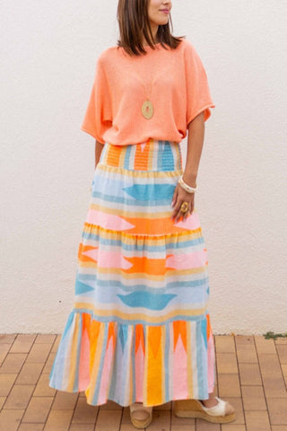 Tiered Multi-Color Striped Maxi Skirt
