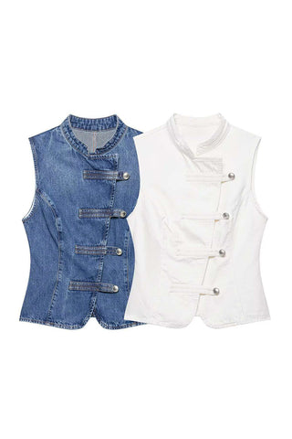 Button Asymmetric Stand Collar Vest
