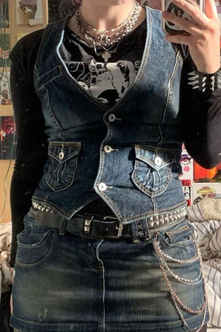 Button-Front Pocket Denim Vest