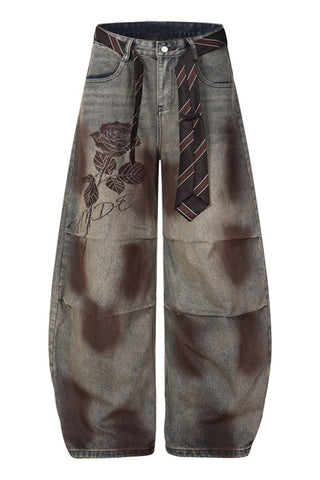 Rose Graphic Barrel Leg Jeans