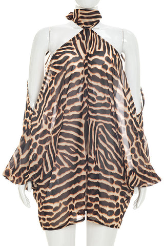 Zebra Print Halter Ruffle Short Set