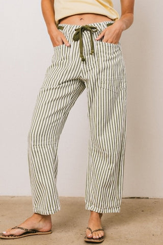 Striped Drawstring Straight Jeans