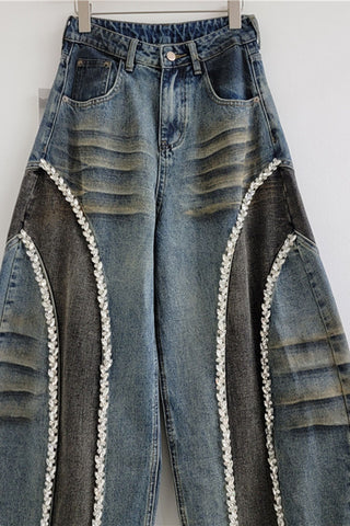 Lace Trim Barrel Jeans