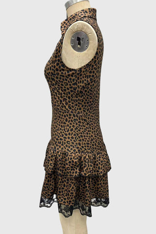 Leopard V-Neck Ruffle Hem Mini Dress