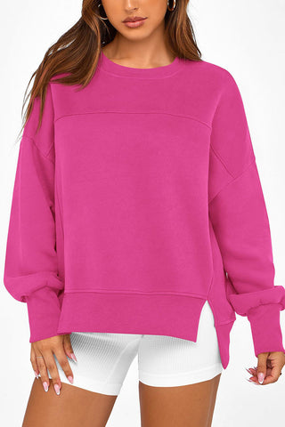 Crew Neck Side Slit Pullover