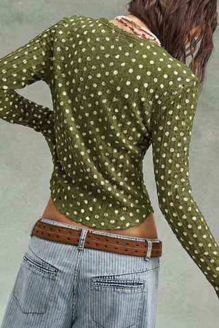 Polka Dot V-Neck Button-Front Blouse