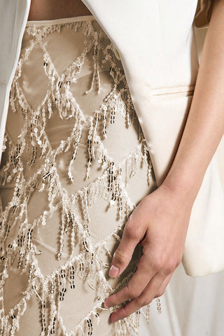 Sequin Beaded Sheer Midi Skirt