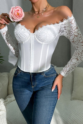 Off-Shoulder Lace Long Sleeve Blouse