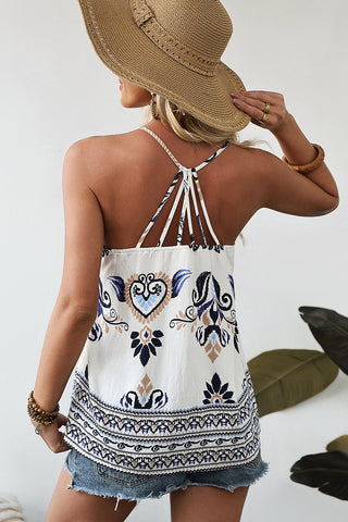 Strappy Back Boho Print Cami Top