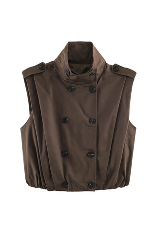 Double-Breasted Stand Collar Sleeveless Vest
