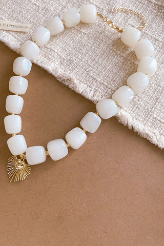 Chunky Bead Sunburst Charm Necklace