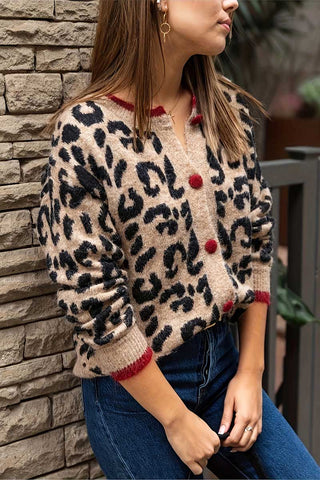 Leopard Print V-Neck Button-Front Cardigan