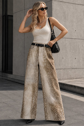 Animal Print Wide Leg Straight Jeans