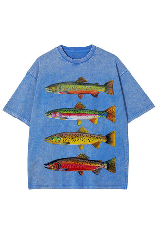 Fish Print Crew Neck Short Sleeve T-Shirt