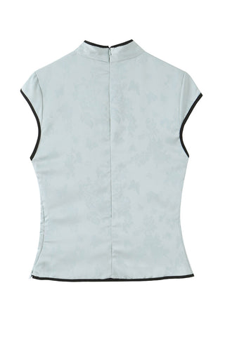 Mandarin Collar Sleeveless Polo Top