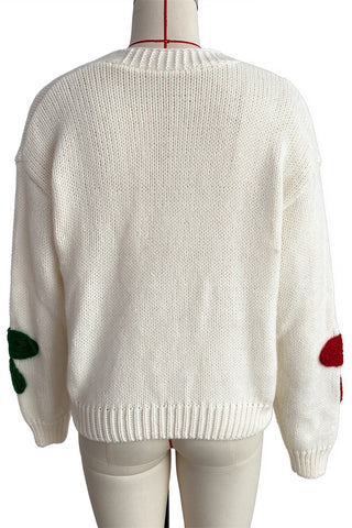 Floral Applique V-Neck Button-Front Cardigan