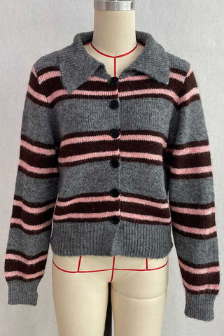 Striped Button-Front Knit Cardigan