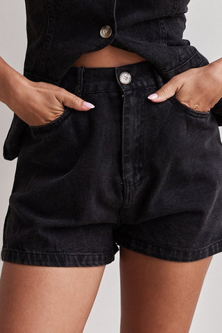 Button-Front Denim Top and Shorts Set