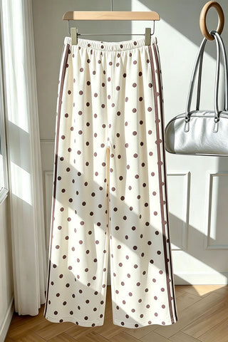 Polka Dot Drawstring Side-Stripe Casual Pants