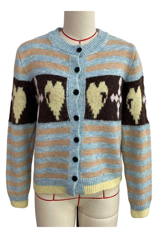 Striped Heart Intarsia Button-Front Cardigan
