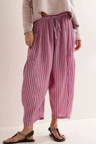 Elastic Waist Pocket Wide Leg Pants