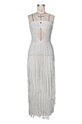 Crochet Fringe Backless Maxi Dress