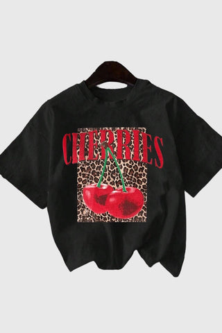 Cherries Graphic Print Crew Neck T-Shirt