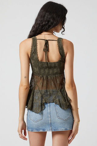 Sheer Floral Lace V-Neck Ruffle Tank