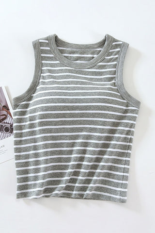 Striped Crew Neck Built-In Bra Tank